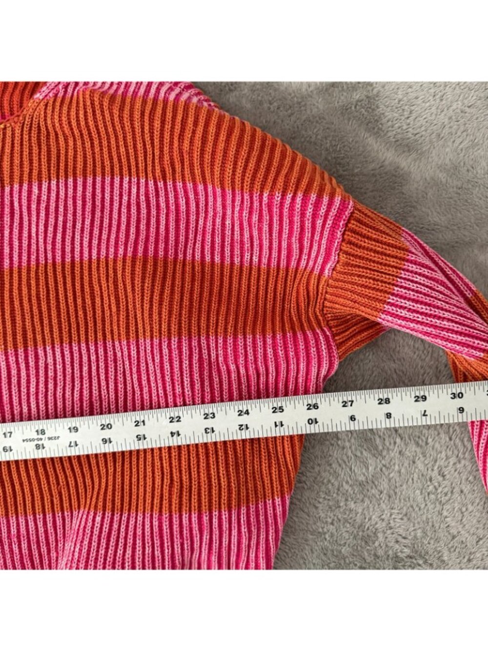 Free People Just My Striped Knit Cropped Oversized Sweater MEDIUM Pink Orange - Picture 5 of 6